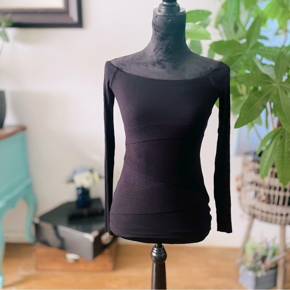 Bailey/44 Off-The-Shoulder Ribbed Knit Bandage Layered Casual Long Sleeve Top - Picture 2 of 8